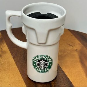 Vintage 90s Starbucks Tall Travel Mug Classic Green Mermaid Siren Logo Ceramic